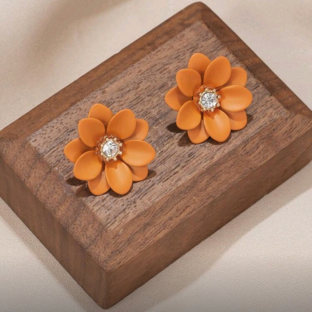 Orange Floral Stud Earrings